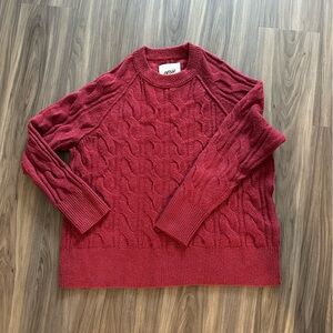 Aerie Red Cable Knit Crew Neck Sweater - oversized